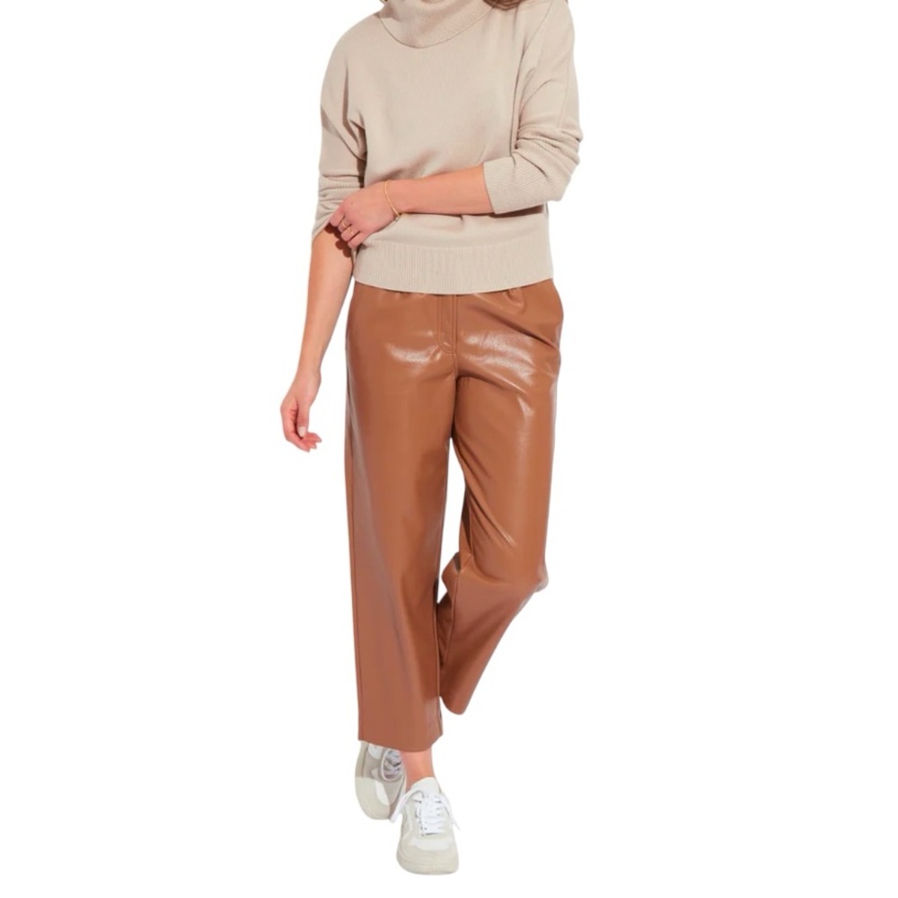 The Reset R Label Slouchy Vegan Leather Trousers Size XL New Brown Cropped